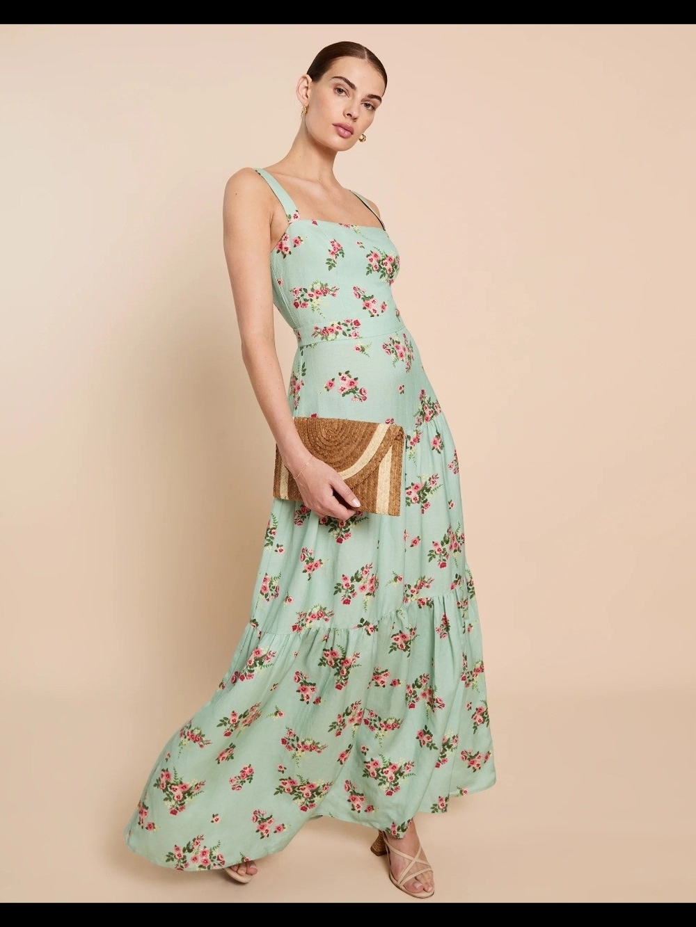 O.P.T. Kealoha Pistachio Floral Square-Neck Maxi Dress